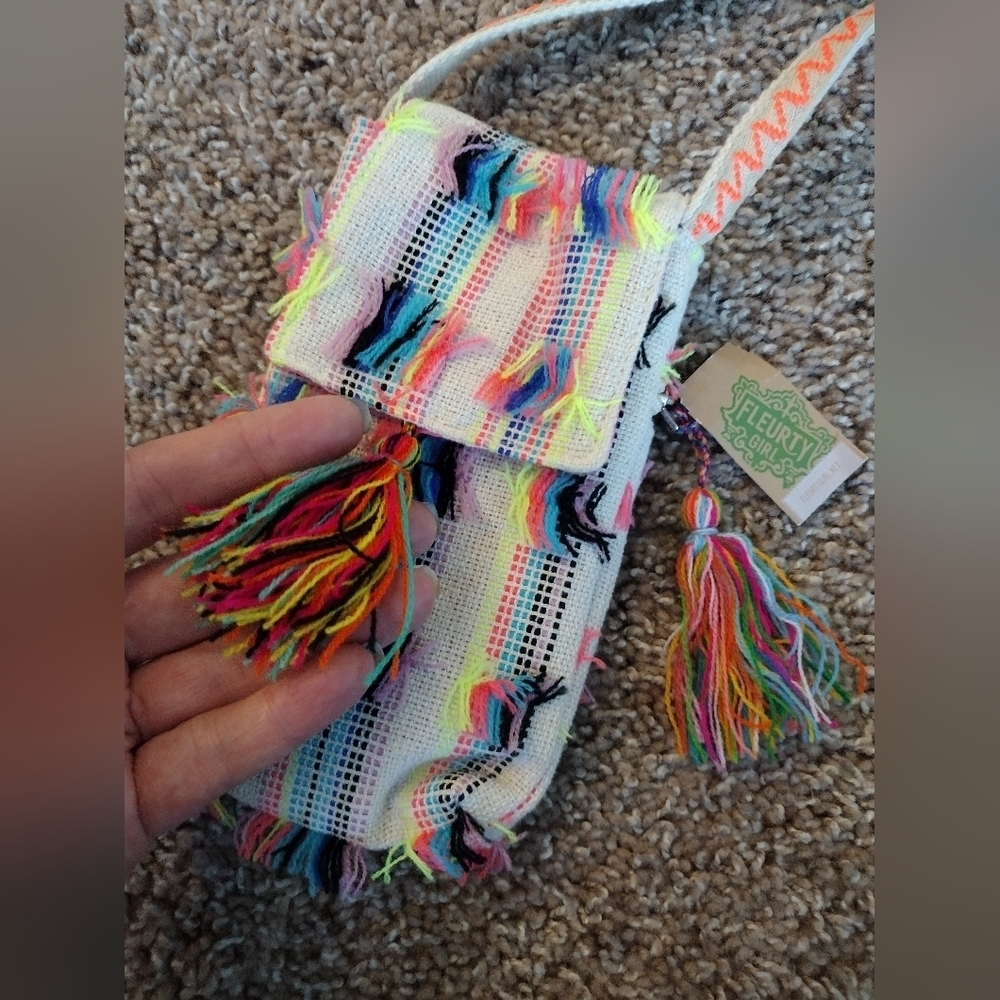 America & Beyond Shaggy Boho Colorful Woven Mini Shoulder Bag - Picture 5 of 13